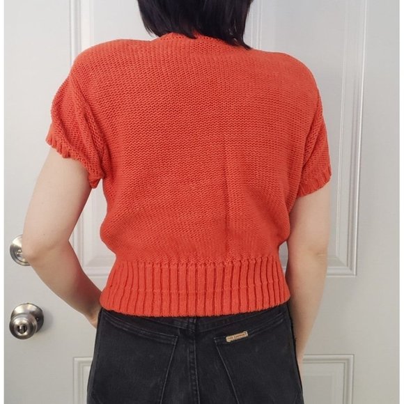 90s Liz Claiborne Orange Cropped Short Sleeve Sweater - Picture 3 of 4